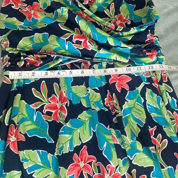 Lands' End Tropical Print  M sleeveless cotton blend stretch wrap dress casual - Picture 11 of 11